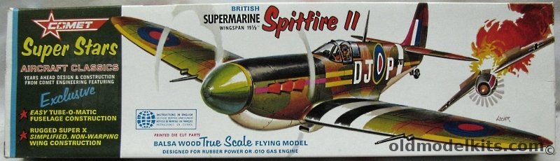 Comet Supermarine Spitfire II - 19.5 inch Wingspan Gas or Rubber Powered Wooden Aircraft Kit, 1620-250 plastic model kit